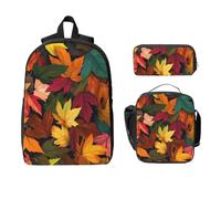 Ensemble sac à dos d'automne motif feuille d'érable pour filles et garçons avec sac à déjeuner, trousse à crayons, 3 sacs d'école isothermes, cadeaux pour femmes et hommes
