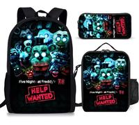 Ensemble sac à dos d'école Five Nights at Freddy's avec sac à lunch et trousse à crayons, glacière isotherme, boîte à lunch légère (02) Noir