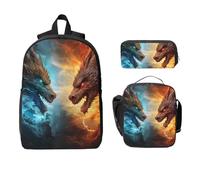 Ensemble sac à dos dragon pour filles et garçons avec sac à déjeuner, trousse à crayons, motif animal fantastique, 3 pièces, sacs d'école isothermes, cadeaux pour femmes et hommes