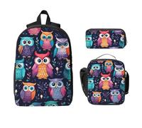 Ensemble sac à dos en forme de chouette pour filles et garçons avec sac à déjeuner, trousse à crayons, 3 sacs d'école isothermes, cadeaux pour femmes et hommes