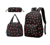 Ensemble sac à dos en velours côtelé 43 cm avec sac à déjeuner et trousse | Ensemble scolaire léger 3 pièces avec adorable imprimé fruits et soutien ergonomique. Idéal pour la rentrée scolaire et une
