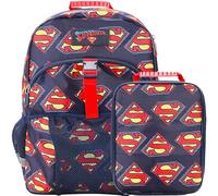 Ensemble sac à dos et boîte à déjeuner de 40,6 cm pour l'école et les voyages, Logo Superman AOP Bleu marine, 41 cm