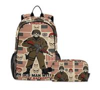 Ensemble sac à dos et boîte à déjeuner fier, vieil homme, cartable militaire, garçon de 9 à 10 ans