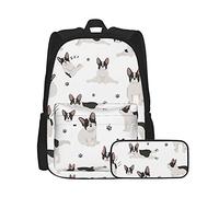 Ensemble sac à dos et trousse à crayons unisexe avec motif bouledogue français - Ensemble deux pièces - Sac à dos décontracté avec trousse à crayons pour garçons et filles