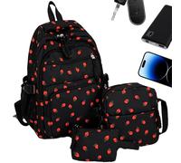 Ensemble sac à dos fraise pour - Sac à dos fraise avec sac à crayons assorti - Sac à bandoulière pour fille et fille - Pour l'école, les trajets quotidiens, les voyages en plein air