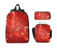 Ensemble sac à dos Galaxy Love Heart pour filles et garçons avec sac à déjeuner, trousse à crayons romantique, 3 pièces, sacs d'école isothermes, cadeaux pour femmes et hommes
