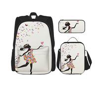 Ensemble sac à dos imprimé papillon de danse, sac à dos de voyage pour ordinateur portable pour femmes et hommes, sac à livres décontracté avec sac à déjeuner, trousse à crayons 3 pièces, noir, One