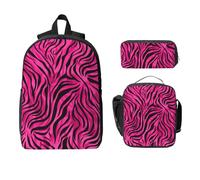 Ensemble sac à dos imprimé zèbre rose pour filles et garçons avec sac à déjeuner, trousse à crayons abstraite, 3 pièces, sacs d'école isothermes, cadeaux pour femmes et hommes