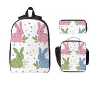 Ensemble sac à dos lapin à pois pour filles et garçons avec sac à déjeuner, trousse à crayons, 3 sacs d'école isothermes, cadeaux pour femmes et hommes