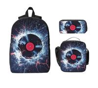 Ensemble sac à dos motif disque de musique galaxie pour filles et garçons avec sac à déjeuner, trousse à crayons, CD d'eau, 3 pièces sacs d'école isothermes, cadeaux pour femmes et hommes