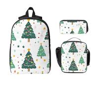 Ensemble sac à dos motif étoile d'arbre pour filles et garçons avec sac à déjeuner, trousse à crayons de Noël, 3 pièces, sacs d'école isothermes, cadeaux pour femmes et hommes
