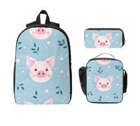 Ensemble sac à dos motif feuilles de cochon pour filles et garçons avec sac à déjeuner, trousse à crayons, joli cochon 3 pièces, sac d'école isotherme, cadeau pour homme et femme
