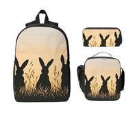 Ensemble sac à dos motif lapin coucher de soleil pour filles et garçons avec sac à déjeuner, trousse à crayons, lapin de Pâques 3 pièces, sacs d'école isothermes, cadeaux pour femmes et hommes