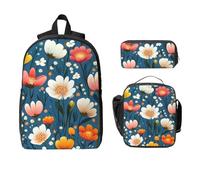 Ensemble sac à dos motif plantes printanières pour filles et garçons avec sac à déjeuner, trousse à crayons, fleurs colorées, 3 pièces, sacs d'école isothermes, cadeaux pour femmes et hommes