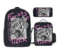 Ensemble sac à dos pour enfant avec imprimé tigre 3D - Sac d'école léger et sacs à déjeuner - Ensemble sac à dos étudiant, S1., 17inX12.6inX5.5in