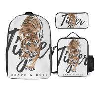 Ensemble sac à dos pour enfant avec imprimé tigre 3D - Sac d'école léger et sacs à déjeuner - Ensemble sac à dos étudiant, S3., 17inX12.6inX5.5in