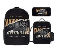 Ensemble sac à dos pour enfant avec imprimé tigre 3D - Sac d'école léger et sacs à déjeuner - Ensemble sac à dos étudiant, S2., 17inX12.6inX5.5in
