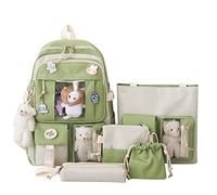 Ensemble sac à dos pour enfants avec sac à déjeuner et trousse à crayons, sac à dos 5 pièces, durable et confortable, pour garçons et filles, vert militaire, Taille unique, Classique