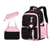 Ensemble sac à dos pour enfants avec sac à déjeuner, trousse à crayons, sac à dos d'école, sac à livres spacieux pour enfants pour l'apprentissage et les voyages, rose, Taille unique, Créateur