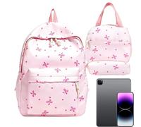 Ensemble sac à dos pour fille - Motif nœud - Sac d'école avec boîte à | Sac d'école pour voyage, excursions d'une journée, randonnée, camping, activités de plein air, université, sport, vacances
