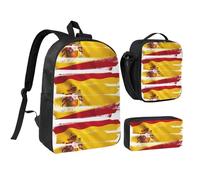 Ensemble sac à dos, sac à déjeuner, trousse à crayons, motif drapeau de l'Espagne, 43,2 cm, tissu Oxford durable.