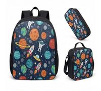 Ensemble sac à dos Space Rocket de 43,2 cm pour garçons et enfants - Motif planète OVNI - Imprimé graphique rétro - Sac à déjeuner, 06, L, Minimaliste