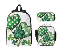 Ensemble sac à dos St.Patrick pour filles et garçons avec sac à déjeuner, trousse à crayons, trèfle et cœur, 3 pièces, sacs d'école isothermes, cadeaux pour femmes et hommes