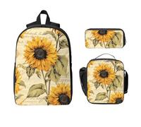 Ensemble sac à dos tournesol pour filles et garçons avec sac à déjeuner, trousse à crayons, motif fleur jaune, 3 pièces sacs d'école isothermes, cadeaux pour femmes et hommes
