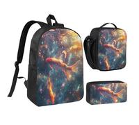 Ensemble sac à dos vintage à motif de poisson avec boîte à lunch et étui pour pique-nique/sortie/bureau