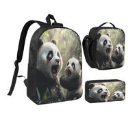 Ensemble sac à dos vintage panda mignon avec boîte à lunch et étui pour hommes/hommes alpinistes