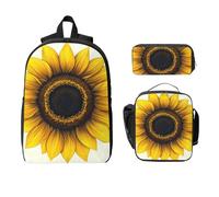 Ensemble sac à dos vintage tournesol jaune pour filles et garçons avec sac à déjeuner, trousse à crayons, motif floral floral, 3 pièces, sac d'école isotherme, cadeau pour homme et femme