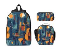 Ensemble sac à dos violon pour filles et garçons avec sac à déjeuner, trousse à crayons, musique colorée, 3 pièces, sacs d'école isothermes, cadeaux pour femmes et hommes