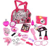 Ensemble Sac à Main Princesse Rose avec Accessoires pour Enfants - de Rôle pour Filles 3+ Ans avec Faux Maquillage, Appareil Photo Interactif, Téléphone - Cadeau Anniversaire
