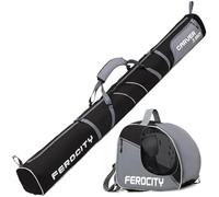 Ensemble sac de ski et sac à chaussures de ski pour 1 paire de bâtons de ski - 180 cm - Avec sac à cordon de serrage et poche latérale - Couleur : gris/noir [053]