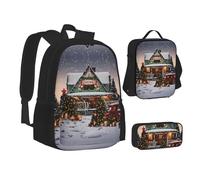 Ensemble sac d'école, sac à déjeuner, trousse à crayons avec imprimé de Noël pour l'école, le camping, les voyages, Noir , Taille unique