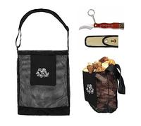 Ensemble Sac et Couteau pour la cueillette des Champignons et des Fruits - Sac en Maille libérant des Spores - - Couteau avec étui et Manche en Bois