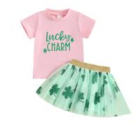 Ensemble Saint Patrick Tee Shirt et Jupe Tutu pour bébé Fille déguisement Carnaval fête Saint Patrick Danse Tulle Bouffant Costume Deux pièces Enfant fête Loisir créatif Vert