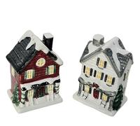 Ensemble salière et poivrière en céramique Christmas Cottage House 11,4 x 8,9 x 6,3 cm.