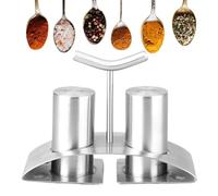 Ensemble salière et poivrière en métal - Salière et poivrière en acier inoxydable - Base antidérapante avec support - Parfait pour le poivre, le sucre et le café en poudre - 16 x 14 x 6 cm