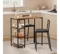 Ensemble Salle à Manger 3 pièces Compact - Table Bois et métal avec étagères - 2 chaises rembourrées Imitation Cuir PU -Design Moderne - Noir Tubulaire + Bois Vintage, Coussins PU