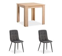 Ensemble Salle à Manger 3 Pièces - Table en Chêne 80 x 80 cm & 2 Chaises en Velours Gris