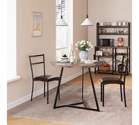 Ensemble Salle à Manger 3 Pièces Table Ronde 80cm 2 Chaises Rembourrées Mobilier Compact Moderne Petit Espace Appartement Studio Cuisine Gain De Place Métal MDF Effet Marbre Confortable