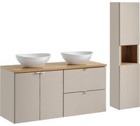 Ensemble salle de bain 120 cm 2 vasques colonne chêne cachemire