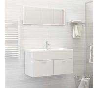 Ensemble Salle de Bain 2 pcs Blanc 90x38,5x46 cm + Miroir 90x1,5x37 cm Bois ingénierie, Design Moderne, Rangement optimisé Petits espaces