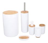 Ensemble Salle de Bain 6 Pièces - Bambou et Blanc - Design Moderne - Accessoires Complets - Pour Toilettes e RUBAN DE SIGNALISATION