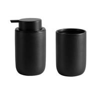 Ensemble Salle De Bain Accessoire Distributeur de Savon Liquide et shampoing Kit Distribution d'appareils Salle Bain Accessoires en céramique Pompe à Gel Plats(BLACK2B)