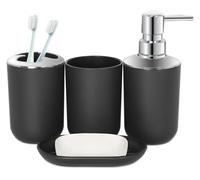 Ensemble Salle de Bain Accessoire Ensemble d'accessoires de Salle Bain 4 pièces, Distributeur Savon en Plastique et Porte-Brosse à Dents, Porte-Savon gobelet for Bouche, Style bohème(Color1)