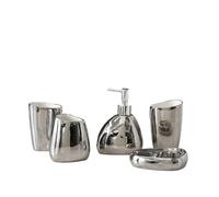 Ensemble Salle de Bain Accessoire Ensemble d'accessoires de Salle Bain dorés 4 pièces avec Distributeur Savon, gobelet for Bouche, Porte-Brosse à Dents et Cadeau(Sliver 5Pcs)