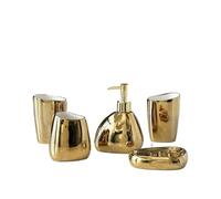 Ensemble Salle de Bain Accessoire Ensemble d'accessoires de Salle Bain dorés 4 pièces avec Distributeur Savon, gobelet for Bouche, Porte-Brosse à Dents et Cadeau(Gold 5Pcs)