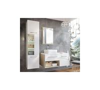 Ensemble salle de bain Antalya avec meuble + vasque + Miroir + Colonne couleur blanc / chene sonoma --